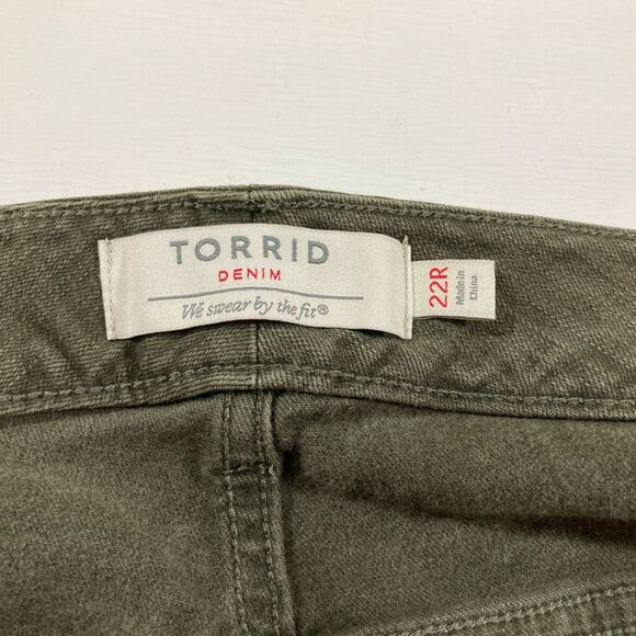 Torrid Women’s 22R Olive Green Boyfriend Jeans Distressed Straight Leg Grunge - Picture 8 of 13
